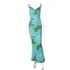 Women's 2024 Summer New Product Fashion Print Temperament Slim Fit Open Back Strap Dress F42330