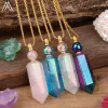 Colliers Titanium Aura Crystal Perfume Bottle Pendant Collier Femmes Natural Hexagonal Gemstone Essential Huile Duffuser Collier Bijoux