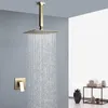 Bathroom Shower Sets Brushed gold matte black polished bathroom shower faucet rain shower square shower head ceiling mounted waterfall shower mixer set T240422