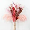 Flores decorativas pampas rosa grama pequena mistura de cauda de palheta e seco de buquê de buquê de casamento central peças de casa decoração