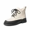 Boots Beautoday tornozelo feminino de bezerro redondo a plataforma deslizante SLAPE-UP LACE-UP LAPE ZIP SLEAVEL SPRING PARA SENHORAS