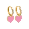 Boucles d'oreilles cerceaux TRENDY Couleur d'huile dégoulinante émail amour coeur pour les femmes cz gold plaqué rond cercle huggie bijoux