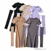 Casual Dresses Stylish Minimalist Lightly Mature Slim Fit Looking Bodycon Dress 4-Piece Set Cut Out Oversleeves Tube Top Finger Design