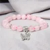 Strängar trendiga rose kvartsarmband rosa kristallpärlor armband sträcker natursten charms armband läkande kvinnor smycken reiki gåva