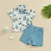 衣料品セット幼児の男の子の夏の服ココナッツツリープリント半袖ボタンダウンシャツのソリッドカラーショートパンツセット紳士