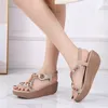 Sandalen Sommer Frauen 3,5 cm Plattform 5,5 cm Keile High Heels Lady Soft Leder großer Fashion String Perle Bohemian