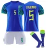 2223 Brazil Game Blue 20 Vinicius 10 Neymar 18 Jesus Jersey Set Team Kit