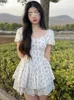 Urban Sexy Dresses High Waist Dress Women Summer Floral Sweet Square Collar Puff Sleeve Princess Girlish Tender Elegant Korean Style Preppy ChicL2404