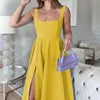 여름 여자 패션 섹시한 소매 소매 소매 미디 스트랩 드레스