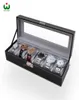 Grande slot PU in pelle PU Senior Watch Box Organizzatore Organizzatore di gioielli in vetro Organizzatore di organizzatore nero con Stiching7810297 bianco