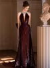 2024 Glitter red Mermaid Prom Dresses sexy plus size long Luxury Sheer Neck Applique Crystal Beaded Sequins Party Gowns Evening Gowns Robe homecoming cocktail dress