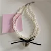 Kettingen Gothic Vintage Fashion Black Bow Heart Hanger Pearl kralen ketting voor meisje emo 2000s Harajuku y2k esthetisch sieraden accessoire