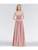 Повседневные платья розовые винтажные цветочные кружевы Maxi для женщин Элегантные o шее рукавочные плиссированные спласью для женского выпускного вечера для свадебных платье