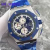 Modern AP pols horloge Royal Oak Offshore Series 26400so blauwe keramische cirkel blauw gezicht witte timingschijf datum automatisch mechanisch horloge