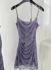 Casual Dresses Design Bufferfly Print Spaghetti Strap Dress Elegant Temperament Sexy Gauze Corset Purple Banquet Prom Gown Coquette