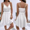 Casual Dresses Women's White Short Dress Summer Sexig Pure Color Sling spets sömnad V Neck Chiffon Beach sundresses 2024 ROAP DE MUJER