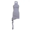 Casual Dresses Sylcue Summer Lavender Purple Sweet Gentle Sexy Mature Beautiful High Street Cool Women'S Short Tight Halter Dress