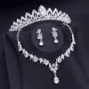 Halsband lyxiga små kron smycken set brud tiaras halsband örhängen set prinsessa flickor party prom brud smyckesuppsättning