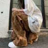 Lucyever Summer Thin Thin Retro Corduroy Pants Women Harajukuプリントバギーワイドレッグズボンティーンハイストリートユニセックスヒップホップ240412