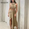 Casual Dresses High Quality Gold Rose Red Sexy Backless Halter Collar Slim Midi Dress Women Elegant Celebrity Evening Party Vestidos