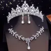 Necklaces Princess Crown Bridal Jewelry Sets for Girls Blue Tiaras Choker Necklace Sets Bride Wedding Dress Prom Jewelry Accessories