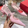 Scarpe eleganti 2024 tacco alto primavera estate per donne con fibbia con punta di punta di piedi tacchi gattini scivolano su dolce stiletto fatto a mano