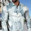 メンズカジュアルシャツメンズスプリングシャツ幾何学的なプリントターンダウン襟単乳製品ミッドレングススリーブ