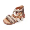 Slipper Ethnic Retro Dzieci modne buty swobodne frędzle 2023 Back Zipper Summer Nowe oddychające dziewczyny Sandały dla dzieci Gladiator Y240423