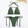 Kvinnors badkläder 2st/set kvinnor mager lady baddräkt halter bh dubbel midja repet bror bikini set strandkläder