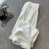Jeans femininos Primavera Moda do verão Branca Casual cor sólida perna larga Pant algodão Comfort Comfort High Casting Straight Denim Trouser 2024