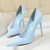 Kledingschoenen 2023 vrouwen 7,5 cm 10,5 cm hoge hakken pumps dame bruiloft bruids scarpins stripper lage plus size fetisj feest blauw h240423