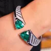 Ayjewelry Women Open Ring con due orecchini di lusso in pietra verde smeraldo a triangolo Orecchini di lusso di braccialette di braccialette per bracciali gioielli 240419