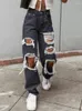 Fidanzato femminile femminile strappato da donna in bagagli y2k buchi distrutti pantaloni rotti pantaloni di jeans vintage designer angosciati
