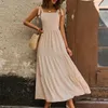 Casual Dresses Elegant Long Dress 2024 Summer Women's Clothing Backless Solid Color Slip Lace-Up Suspenders S-XL