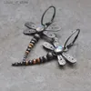 Dangle Chandelier Vintage Silver Color Dragonfly Earrings Ethnic Metal Inlay Moonstone Two Tone Beaded for Women Jewelry H240423