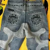 Y2K American Fashion High Street Patchwork Modello di jeans ricamato Mens Punk harajuku gamba dritta jeans pantaloni bagliori in denim 240421