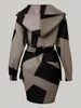 Plus size jurken LW Casual dames geometrische print trekkoord met capuchon sweatshirt lading jurk Pocket Design Elegant Robe Office Outfits