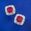 Stud -oorbellen Springlady Vintage 925 Sterling Silver Asscher Cut 7 mm Ruby High Carbon Diamond Gemstone Studs Sieraden