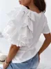 Mulheres Summer Ruffles de manga curta Camise