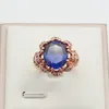 Cluster Rings 2024 14K Rose Gold Diamond Sapphire Flower Ring Ladies Adjustable Fresh Luxury 585 Purple Engagement Jewelry