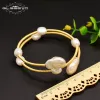 Strands GLSEEVO Natural Fresh Water Baroque Pearl Double Layer Bangle Bracelet For Women Party Adjustable Handmade Jewelry Femme GB0120