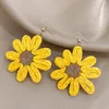 Stud Earrings DODOHAO Handmade Raffia Rattan Braid White Yellow Daisy Flower Drop For Women Woven Knit Floral Bohemia