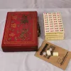 Defina a viagem ao ar livre Mini vintage mahjong portátil jogo de tabuleiro tabela dobrável mahjong chinês conjunto com bilheteria de game de boardgames