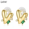 Charm LAYA Simple Gold Color Metallic Green Zircon Studs Earrings For Women 18K Gold Plated Brass Heart Ear Piercing Fashion Jewelry Y240423