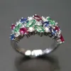 Bands Huitan Nouvelles femmes anneaux avec des bandes de fiançailles de mariage bleu / vert / rouge / blanc / blanc