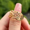 Bands Huitan Hot Trend Gold Color Rings for Women Twist Design Luxury Inlaid Shiny CZ Fashion Luxury Wedding Engagement Jewelry Bulk