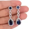 Dangle Chandelier Huitan Temperament Blue Cubic Zirconia Long Hanging Earrings for Women Luxury Elegant Bride Wedding Party Earrings New Jewelry d240323
