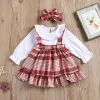 Set Baywell Spring Autumn 3pcs/Set Infant Baby Girl Cloods Collar Top a manica lunga+gonna a tutela in velluto rosso+fascia 024m