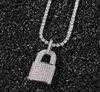 14K Gold Plated Diamond Zircon Lock Pendant Halsband med 3mm 24 -tums repkedja Koppar Hip Hop -smycken för män Kvinnor Gift4213651