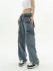 Kvinnors jeans Deeptown Vintage Baggy Women Korean Fashion Denim Loose Wide Lar Cargo Pants High Maist Boyfriend For Unisex